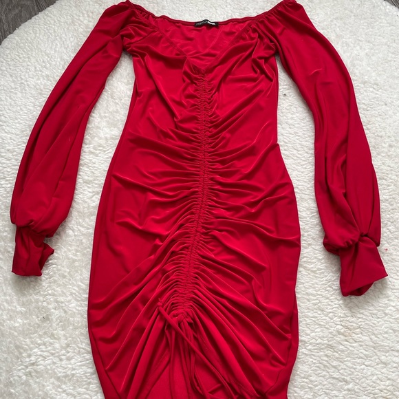 Red Rouched Mini Dress - Picture 2 of 5